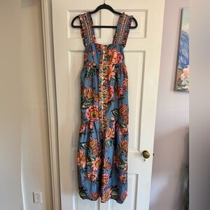 FARM Rio Blue Wonderful Bouquet Sleeveless Maxi Dress, Like New! XS